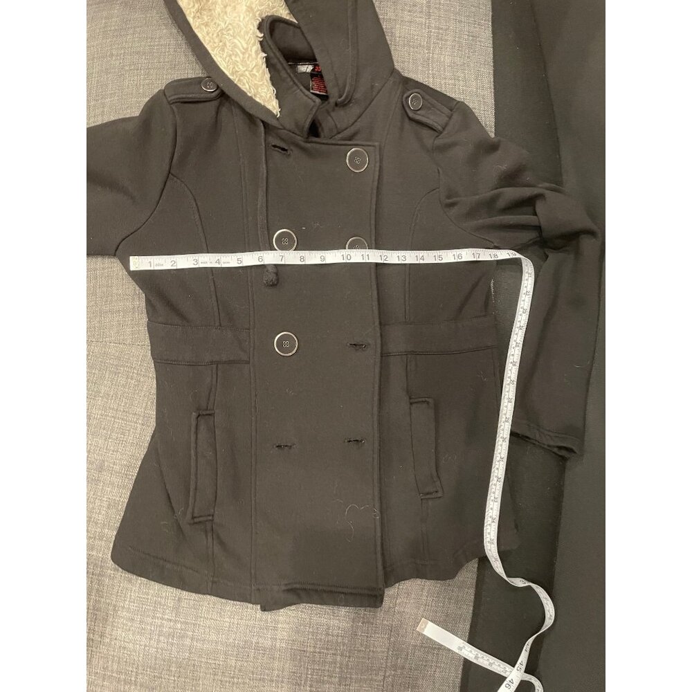 J.J. Basics Black Hooded Cotton Blend Pea-coat Style Jacket Sz L - Picture 5 of 7